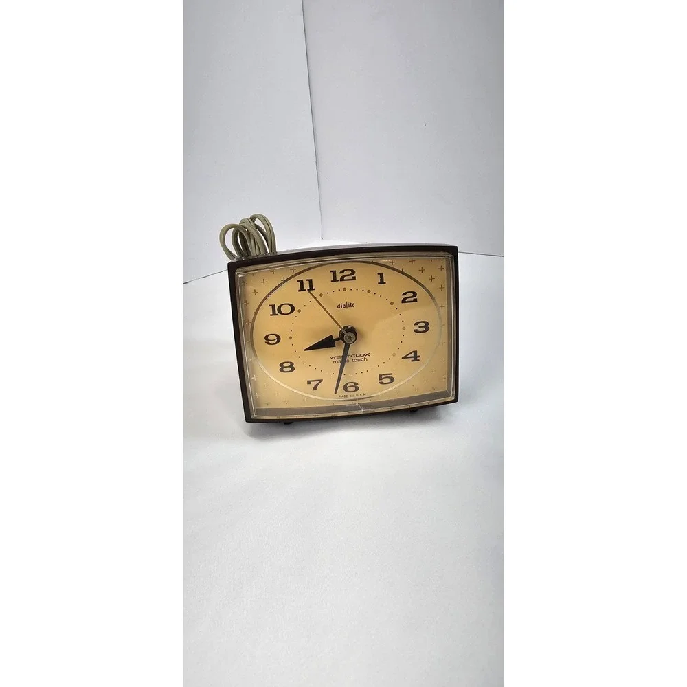 Vintage Westclox Dialite Magic Touch Alarm Clock Brown Mid Century Works USA
